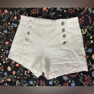 American Eagle Outfitters White High-Waist Nautical Button Shorts
